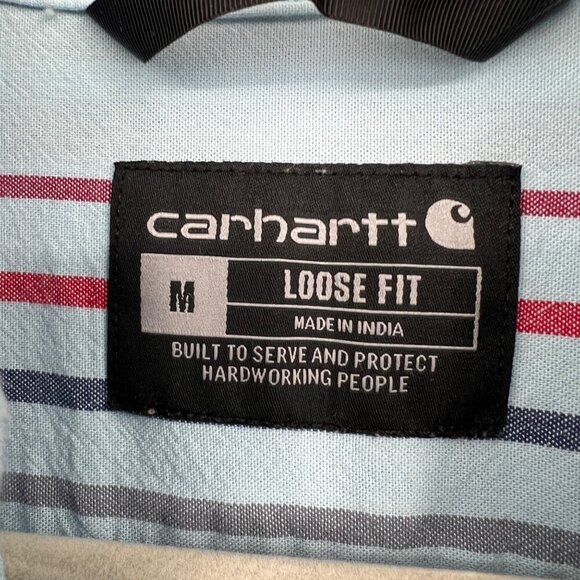 Carhartt Men's 105175 Loose Fit Midweight Short Sleeve Plaid Shirt Powder Blue s - Picture 2 of 9